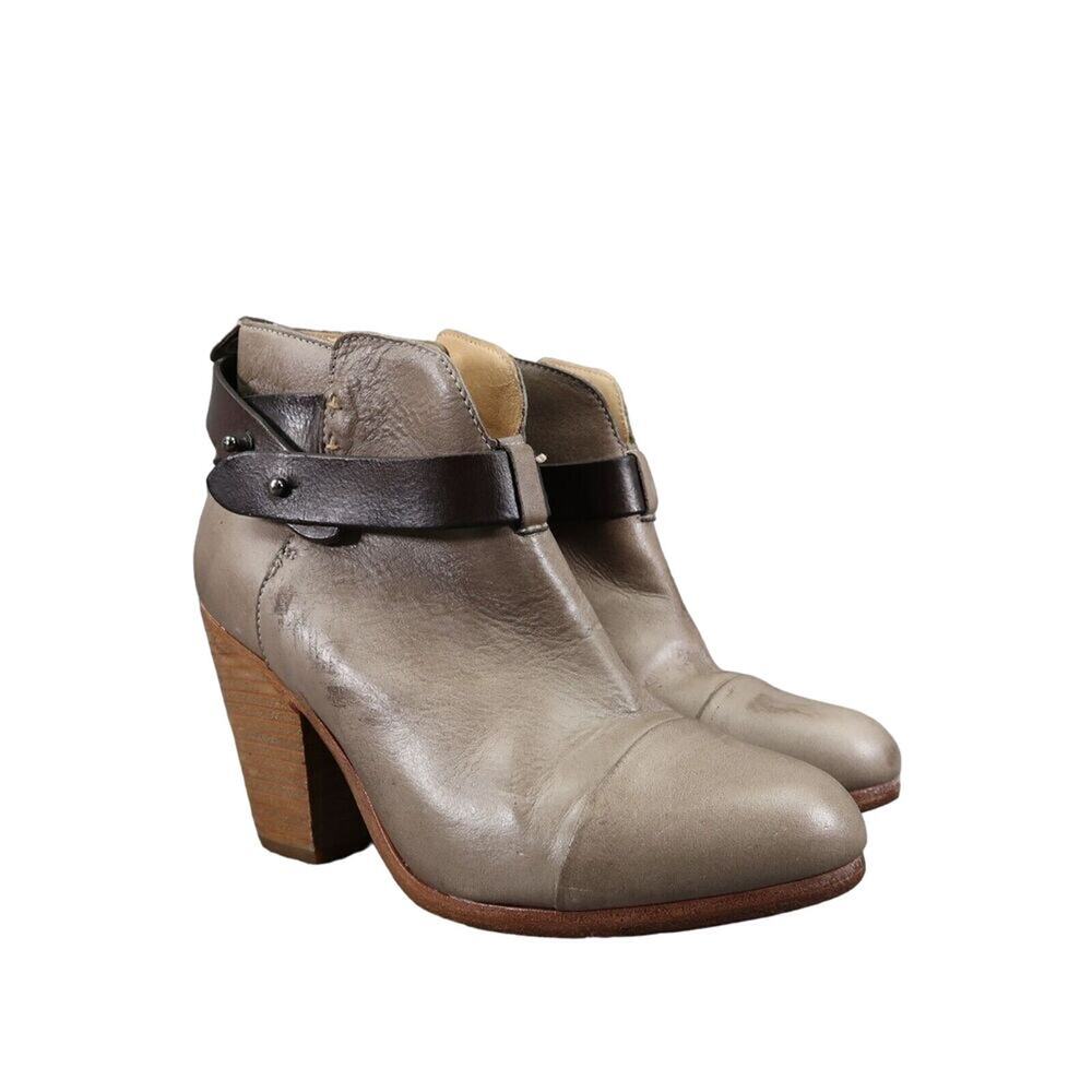 Rag & Bone Shoes Womens 35 Bootie Harrow Stacked Heel Cap Toe Leather Strap Gray